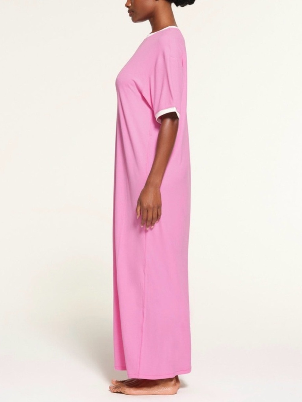 SKIMS Soft Lounge T-Shirt Dress Blush Multi Pink Cream Trim XS Fits Up to Large - Picture 2 of 5